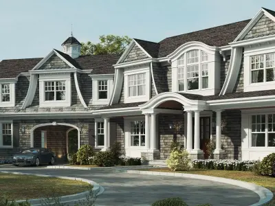 3D house model of a New England style luxury home Low-poly 3D model