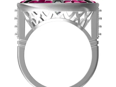 Ruby and Black Onyx Round Shaped Art Deco Ring 3D print model