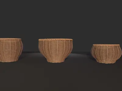 Rattan Basket pack 4 Free 3D model