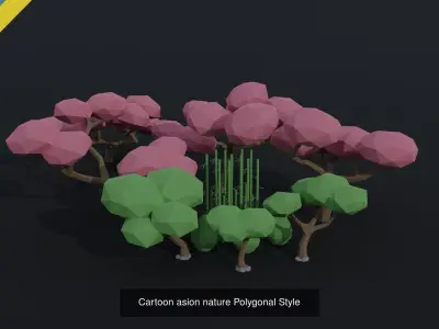 Cartoon fantasy trees asset Polygonal Style 3D Model Collection