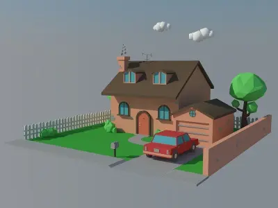 Low Poly House and Car Low-poly 3D model
