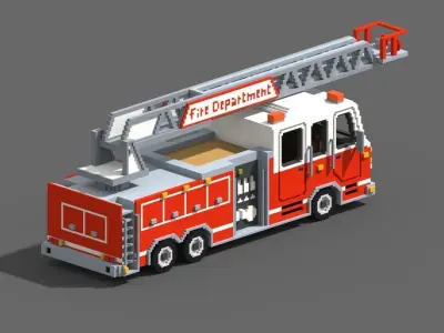 Voxel Fire Truck Low-poly 3D model