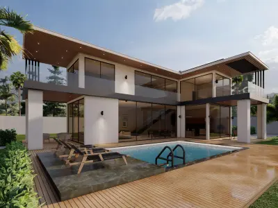 Modern Villa with Pool Landscape Terrace 3D model