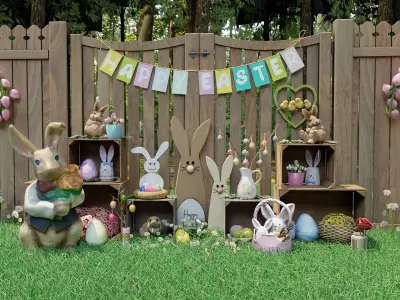 Easter Picnic and Photo Backdrop Blender Scene Free 3D model