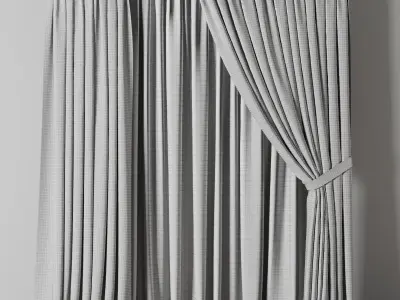 Classic Curtain with rod 07 Gray Curtain Low-poly 3D model