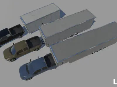 Pickup trucks with haulers  Low-poly 3D model