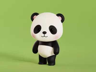 Cartoon Panda Chibi Kawaii Character Rigged Animated Low-poly 3D model