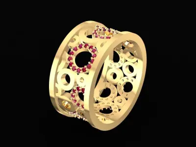 Luxury Openwork Multi Gemstone Wide Band Ring 547 3D print model