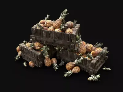 PINEAPPLE ANANAS BOX PILE STREET MARKET PROP Low-poly 3D model