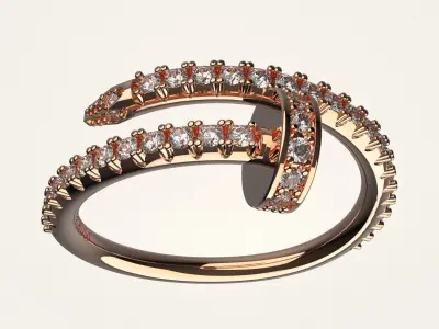 Ring Juste un Clou with diamond  3D print model