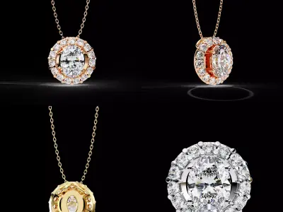 Luxury Round Halo Diamond Pendant Necklace CAD Model STL 3D print model