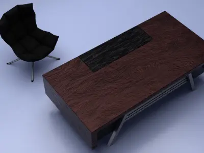 Brown Black Silver Luxury Office Furniture Set Low-poly 3D model