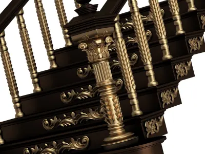 Carved Stair 03 Black Low-poly 3D model