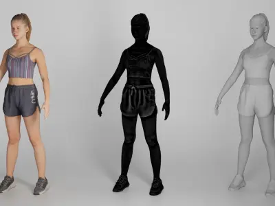 Athletic young woman with ponytail in A-pose 317 Low-poly 3D model