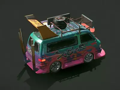 Stylized Turbo Drift Van Cyberpunk Vehicle Game Ready FBX 3D model