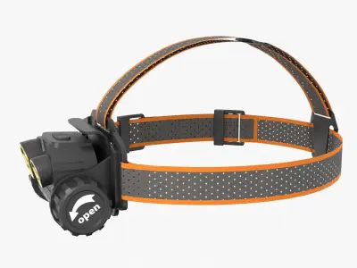 Headlamp with orange strap Low-poly 3D model