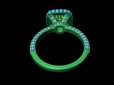 Engagement ring Cusion head shape with side stones Printable 3D print model