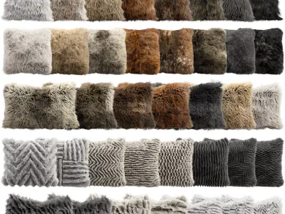 Collection of 38 fur pillows 3D model