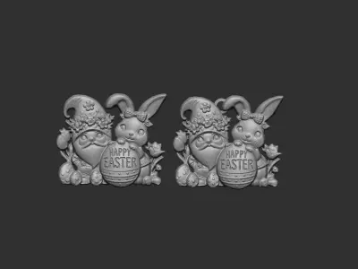 easter gnome and bunny with easter egg decor  3D print model