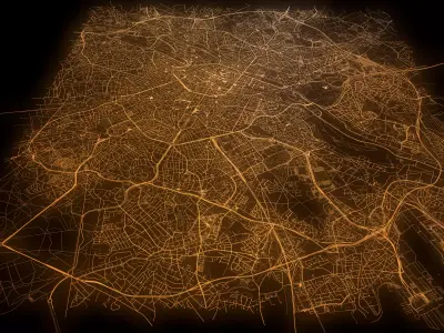 Streets Railroad and car roads Brussels Belgium 3D model