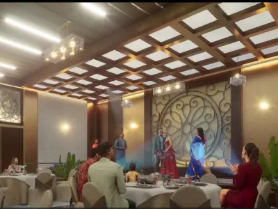 Luxury Banquet Event hall with interior model detail Low-poly 3D model