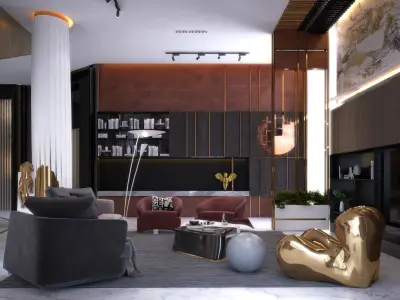    Living room  dinning room   Stairs  3D model