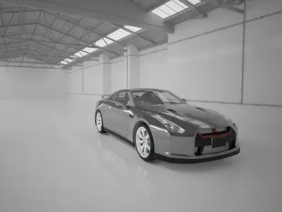 studio render empty warehouse with walls Low-poly 3D model