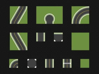 Modular Road Set Low-poly 3D model