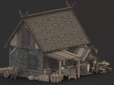 medieval market Low-poly 3D model