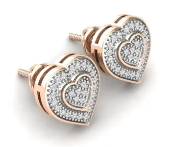 AV 520 Diamond Ladies Double Heart Frame Stud Earrings 3D print model