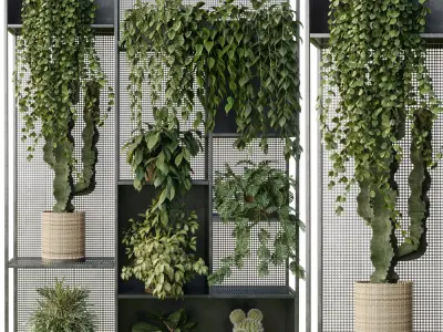 Standing Metal Shelf With A Set of Plants in Metal Boxes 121 3D model