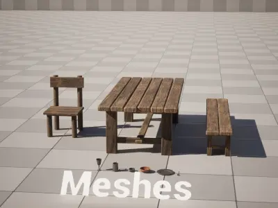 Medieval Table Set A - Unreal Engine 5 Asset Pack - FBX OBJ STL Low-poly 3D model