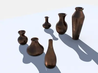 Old Copper Jars pack 2 Low-poly 3D model