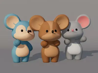 Rigged Cartoon Mouse Low-poly 3D model