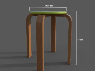 QuadStool 38cm Low-poly 3D model