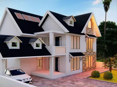 Modern Two-Story American House Contemporary  Exterior 3D Model 3D model