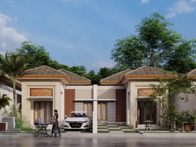 small housing with animated realistic car 3D model
