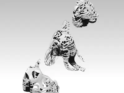 Jungle Safari set Wire Frame  Elephant Lion Rhinoceros 3D print model