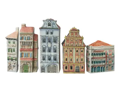 Decorative set of houses on the shelf 3D model