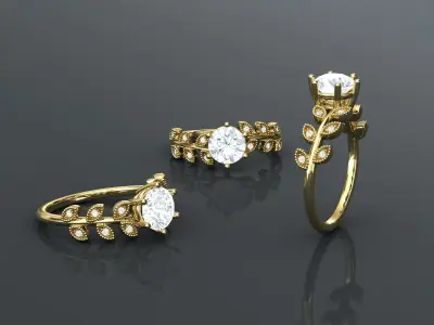 Thin Vines Leaf Engagement Ring 1ct 3D print model