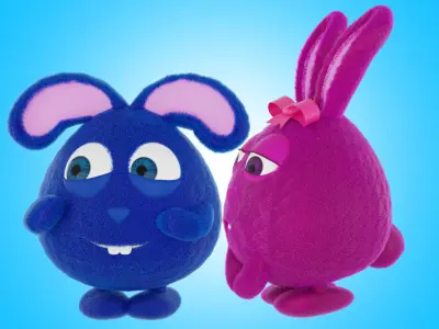 cute bunny family Low-poly 3D model