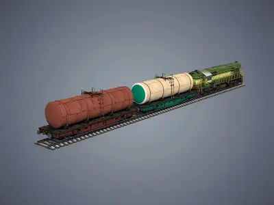 Cargo Train Low-poly 3D model