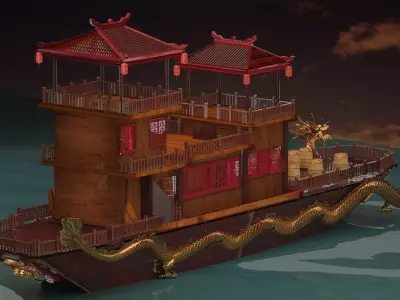 Chinese dragon  house boat   3D model