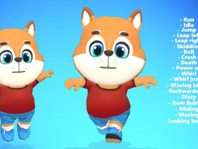 Fox Dog Animated Rigged Low-poly 3D model