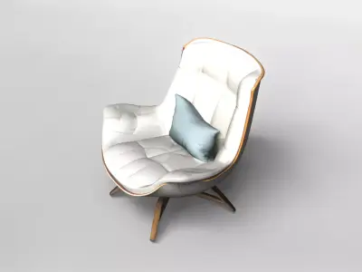 Modern White Lounge Armchair with Turquoise Pillow 3D model