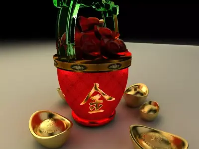 Chinese Gold Ingot bucket 3D model