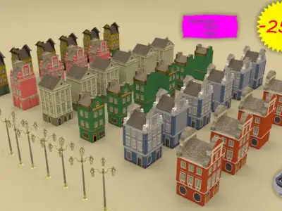 Buildings and Street light Poles 3D model