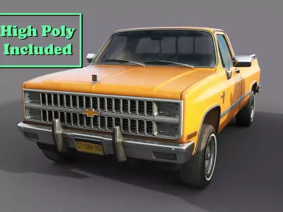 Chevrolet C10 1982 Orange Low-poly 3D model
