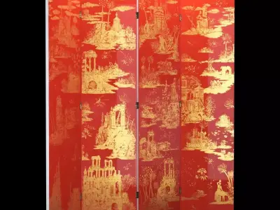 Folding Screen Gran Coromandel Red and Gold by Fornasetti Low-poly 3D model
