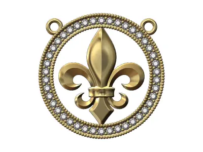 Heraldic lily diamond circle pendant  3D print model